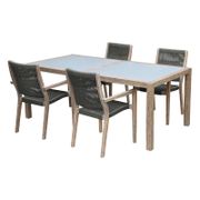 Sienna and Madsen 5 Piece Outdoor Patio Eucalyptus Wood Dining Set with Light Finish