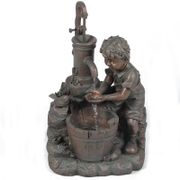 Resin Bronze Water Pump and Child Patio Fountain
