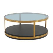 Hattie Glass Top Coffee Table - Walnut Wood/Brushed Gold Frame
