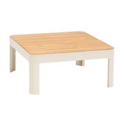 Portals Outdoor Square Coffee Table - Light Matte Sand with Natural Teak Wood Top