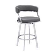 Saturn Faux Leather 26" Swivel Counter Stool - Gray/Brushed Stainless Steel