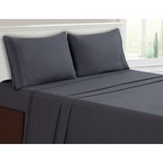 4-Piece 3-Line Embroidered Sheet Set - Queen, Gray