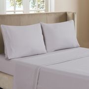 4-Piece 3-Line Embroidered Sheet Set - King, Light Gray