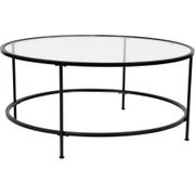 Astoria Modern Round Coffee Glass Table - Matte Black/Clear