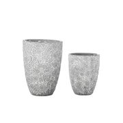 2-Piece Embossed Bubbles Cement Pot Set - Washed Gray