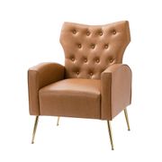 Aconteus Faux Leather Accent Armchair with Button Tufted Back - Camel