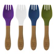 Red Rover Kids Silicone Forks with Bamboo Handle - Set of 4, White/Blue/Purple/Green