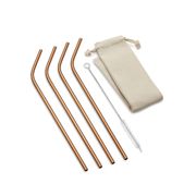 Outset 76628 Copper Long Bent Straw with Bag - Set of 4