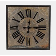 Weathered Engraved Metal and Wood Clock - 24'', Weathered Zinc