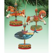 3-Piece Carousel Wooden Hanging Figurine Ornament Set