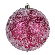 6" Glitter Hail Ball Ornament - Set of 4, Berry Red