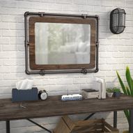 35" Pipe and Water Valve Accent Wall Mirror - Reclaimed Oak