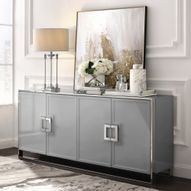 4 Door Sideboard/Buffet Stainless Steel Handle and Base - Light Gray