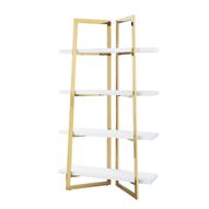High Gloss Lacquer Finish Bookshelf Stainless Steel Frame - White/Gold