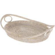 Oval Rattan Serving Tray - White Wash