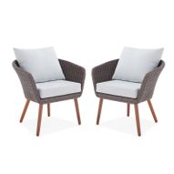 Athens All-Weather Brown Wicker Outdoor Chair with Cushions - Set of 2, Light Gray