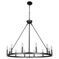 Cenports Canyon Home 12 Light Chandelier Wagon Wheel (37" Wide) Matte Black Steel Frame/Large Home Decoration/Foyer, Entryway, Dining Room