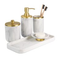 Lyme Regis 5-Piece Resin Bathroom Accessory Set - White/Brass