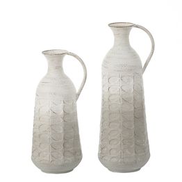 Metal Pitcher Vases - Set of 2, Rustic Gray/White