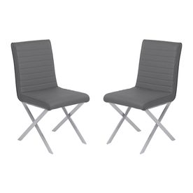 Tempe Contemporary Faux Leather Dining Chair - Set of 2, Gray/Brushed Stainless Steel