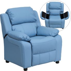 Kids Deluxe Padded Vinyl Recliner with Storage Arms - Light Blue
