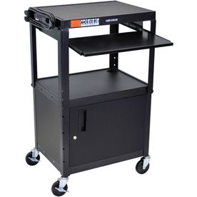 Presentation Cart with Cabinet and Keyboard Shelf - Black