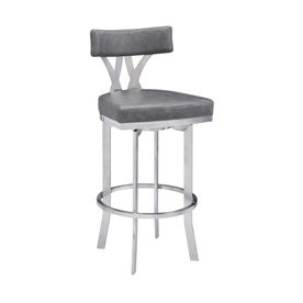 Natalie Faux Leather 26" Counter Stool - Gray/Brushed Stainless Steel