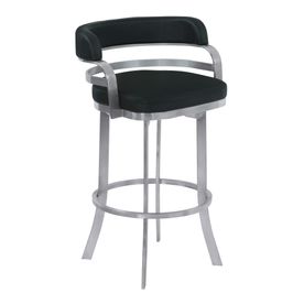 Prinz Faux Leather 30" Swivel Bar Stool - Black/Brushed Stainless Steel