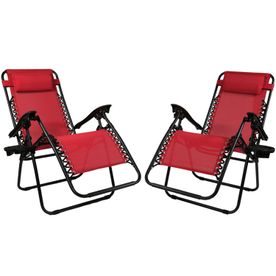 Fade-Resistant Folding Outdoor Zero Gravity Lounge Chair with Pillow and Cup Holder - Red - 2-Pack